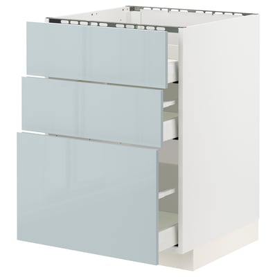 METOD / MAXIMERA Base cab f hob/3 fronts/3 drawers, white/Kallarp light grey-blue, 60x60x80 cm