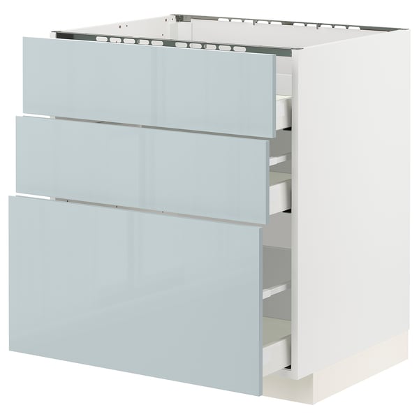METOD / MAXIMERA Base cab f hob/3 fronts/3 drawers, white/Kallarp light grey-blue, 75x60x80 cm