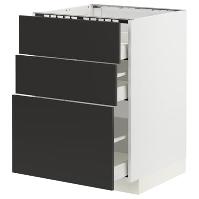 METOD / MAXIMERA Base cab f hob/3 fronts/3 drawers, white/Nickebo matt anthracite, 60x60x80 cm