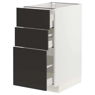 METOD / MAXIMERA Base cab f hob/3 fronts/3 drawers, white/Nickebo matt anthracite, 40x60x80 cm