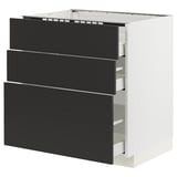 METOD / MAXIMERA Base cab f hob/3 fronts/3 drawers, white/Nickebo matt anthracite, 80x60x80 cm