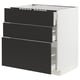 METOD / MAXIMERA Base cab f hob/3 fronts/3 drawers, white/Nickebo matt anthracite, 80x60x80 cm