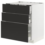 METOD / MAXIMERA Base cab f hob/3 fronts/3 drawers, white/Nickebo matt anthracite, 75x60x80 cm