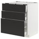 METOD / MAXIMERA Base cab f hob/3 fronts/3 drawers, white/Nickebo matt anthracite, 75x60x80 cm