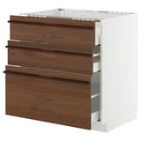 METOD / MAXIMERA Base cab f hob/3 fronts/3 drawers, white/Stensta dark brown ash veneer, 80x60x80 cm