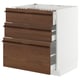 METOD / MAXIMERA Base cab f hob/3 fronts/3 drawers, white/Stensta dark brown ash veneer, 75x60x80 cm