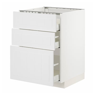 METOD / MAXIMERA Base cab f hob/3 fronts/3 drawers, white/Stensund white, 60x60x80 cm