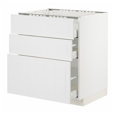 METOD / MAXIMERA Base cab f hob/3 fronts/3 drawers, white/Stensund white, 75x60x80 cm