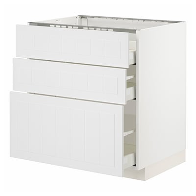 METOD / MAXIMERA Base cab f hob/3 fronts/3 drawers, white/Stensund white, 80x60x80 cm