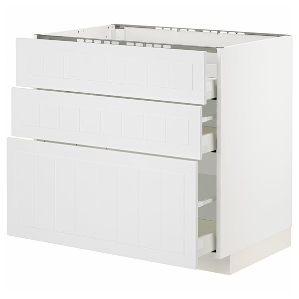 METOD / MAXIMERA Base cab f hob/3 fronts/3 drawers, white/Stensund white, 90x60x80 cm