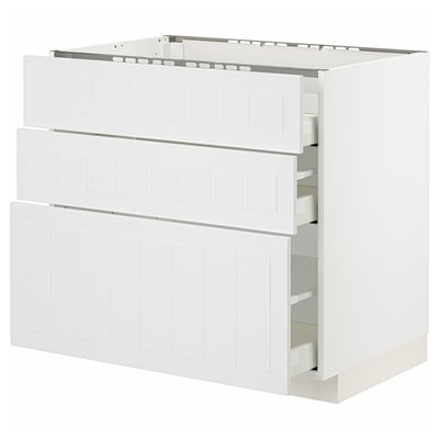 METOD / MAXIMERA Base cab f hob/3 fronts/3 drawers, white/Stensund white, 90x60x80 cm