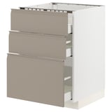 METOD / MAXIMERA Base cab f hob/3 fronts/3 drawers, white/Upplöv matt dark beige, 60x60x80 cm