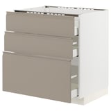 METOD / MAXIMERA Base cab f hob/3 fronts/3 drawers, white/Upplöv matt dark beige, 80x60x80 cm