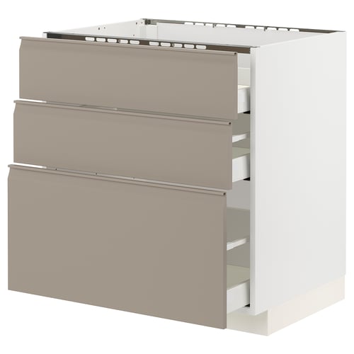 METOD kitchen cabinet in beige with three drawers and sleek handles.