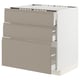 METOD / MAXIMERA Base cab f hob/3 fronts/3 drawers, white/Upplöv matt dark beige, 80x60x80 cm