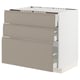 METOD / MAXIMERA Base cab f hob/3 fronts/3 drawers, white/Upplöv matt dark beige, 90x60x80 cm