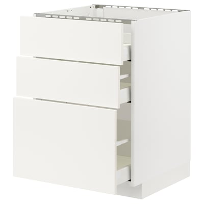 METOD / MAXIMERA Base cab f hob/3 fronts/3 drawers, white/Vallstena white, 60x60x80 cm