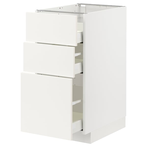 METOD / MAXIMERA Base cab f hob/3 fronts/3 drawers, white/Vallstena white, 40x60x80 cm