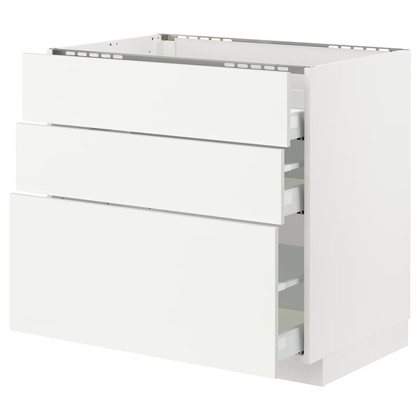METOD / MAXIMERA Base cab f hob/3 fronts/3 drawers, white/Vallstena white, 90x60x80 cm