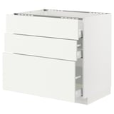 METOD / MAXIMERA Base cab f hob/3 fronts/3 drawers, white/Vallstena white, 90x60x80 cm