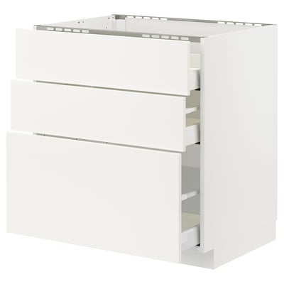 METOD / MAXIMERA Base cab f hob/3 fronts/3 drawers, white/Vallstena white, 80x60x80 cm