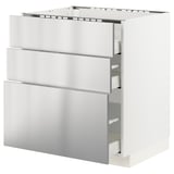 METOD / MAXIMERA Base cab f hob/3 fronts/3 drawers, white/Vårsta stainless steel, 75x60x80 cm