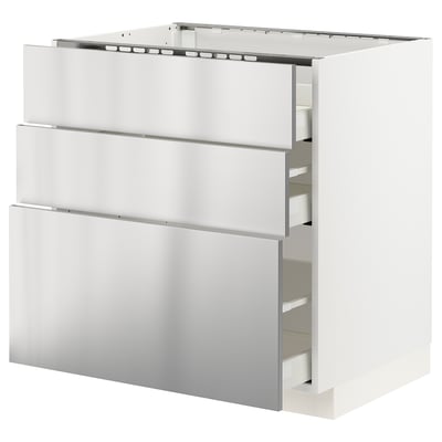 METOD / MAXIMERA Base cab f hob/3 fronts/3 drawers, white/Vårsta stainless steel, 80x60x80 cm