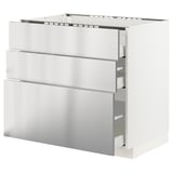 METOD / MAXIMERA Base cab f hob/3 fronts/3 drawers, white/Vårsta stainless steel, 90x60x80 cm