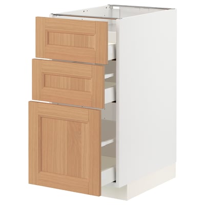 METOD / MAXIMERA Base cab f hob/3 fronts/3 drawers, white/Vedhamn oak, 40x60x80 cm