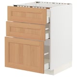 METOD / MAXIMERA Base cab f hob/3 fronts/3 drawers, white/Vedhamn oak, 60x60x80 cm