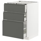 METOD / MAXIMERA Base cab f hob/3 fronts/3 drawers, white/Voxtorp dark grey, 60x60x80 cm