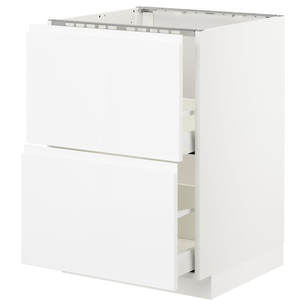 METOD / MAXIMERA Base cab f sink+2 fronts/2 drawers, white/Voxtorp high-gloss/white, 60x60x80 cm