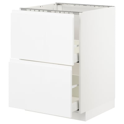 METOD / MAXIMERA Base cab f sink+2 fronts/2 drawers, white/Voxtorp high-gloss/white, 60x60x80 cm