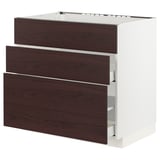 METOD / MAXIMERA Base cab f sink+3 fronts/2 drawers, white Askersund/dark brown ash effect, 90x60x80 cm
