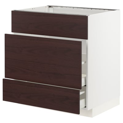 METOD / MAXIMERA Base cab f sink+3 fronts/2 drawers, white Askersund/dark brown ash effect, 80x60x80 cm