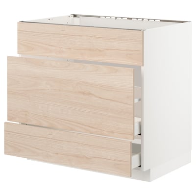 METOD / MAXIMERA Base cab f sink+3 fronts/2 drawers, white/Askersund light ash effect, 90x60x80 cm
