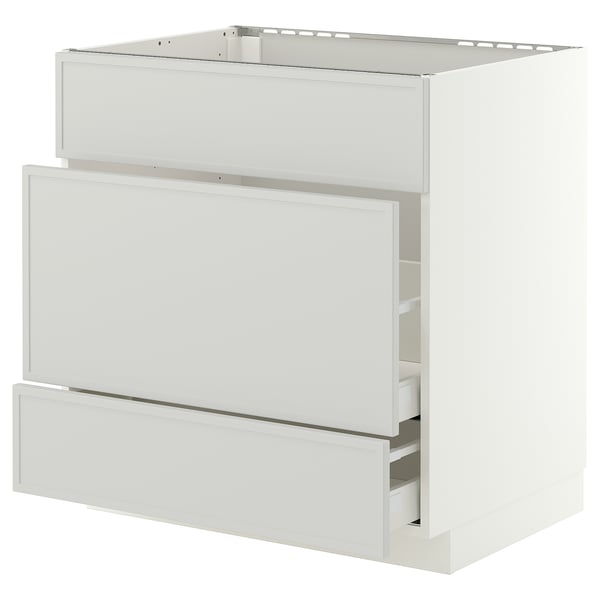 METOD / MAXIMERA Base cab f sink+3 fronts/2 drawers, white/Aspudden light grey, 80x60x80 cm