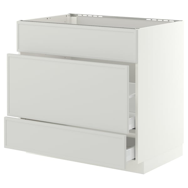 METOD / MAXIMERA Base cab f sink+3 fronts/2 drawers, white/Aspudden light grey, 90x60x80 cm