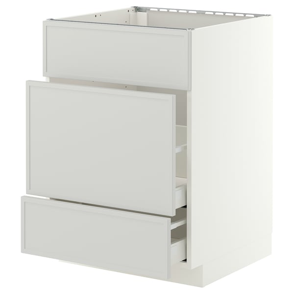 METOD / MAXIMERA Base cab f sink+3 fronts/2 drawers, white/Aspudden light grey, 60x60x80 cm