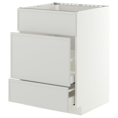 METOD / MAXIMERA Base cab f sink+3 fronts/2 drawers, white/Aspudden light grey, 60x60x80 cm