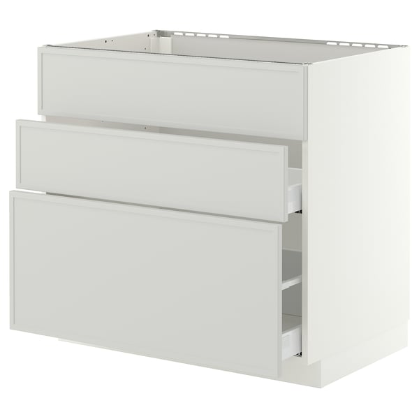 METOD / MAXIMERA Base cab f sink+3 fronts/2 drawers, white/Aspudden light grey, 90x60x80 cm