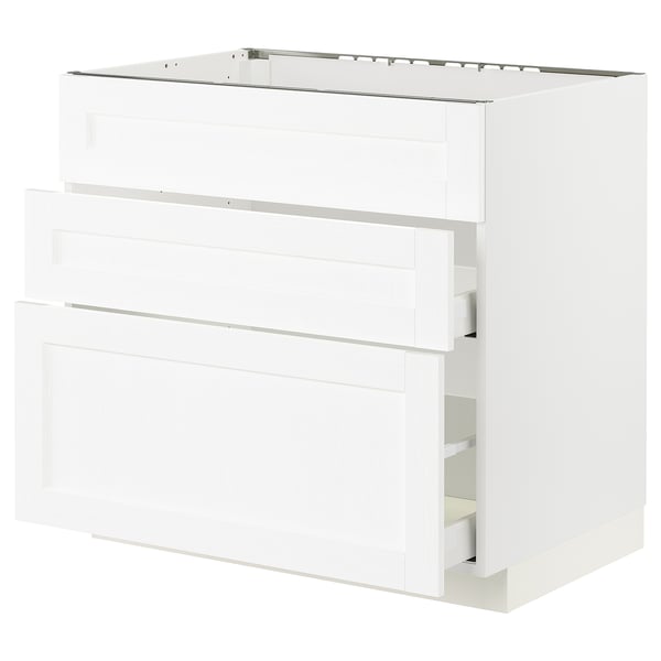 METOD / MAXIMERA Base cab f sink+3 fronts/2 drawers, white Enköping/white wood effect, 90x60x80 cm