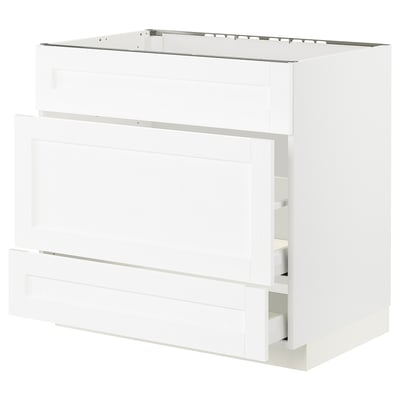 METOD / MAXIMERA Base cab f sink+3 fronts/2 drawers, white Enköping/white wood effect, 90x60x80 cm