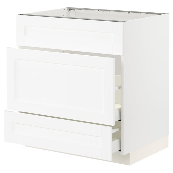 METOD / MAXIMERA Base cab f sink+3 fronts/2 drawers, white Enköping/white wood effect, 80x60x80 cm