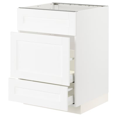 METOD / MAXIMERA Base cab f sink+3 fronts/2 drawers, white Enköping/white wood effect, 60x60x80 cm