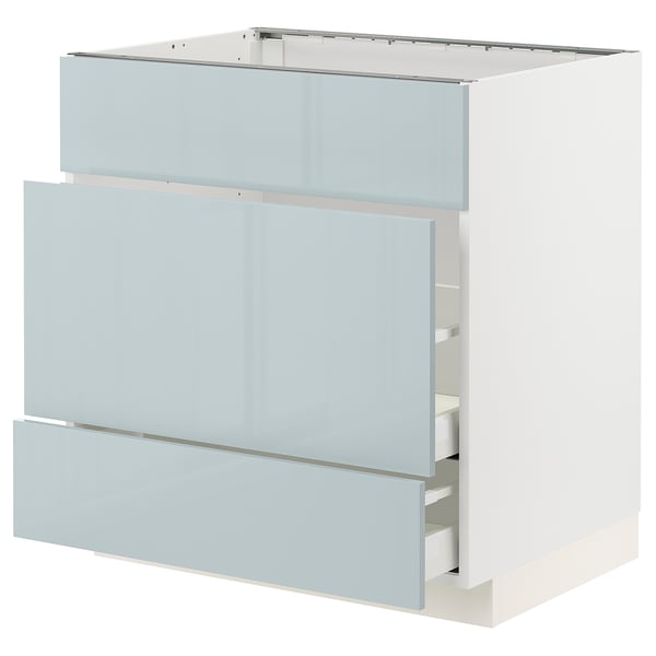 METOD / MAXIMERA Base cab f sink+3 fronts/2 drawers, white/Kallarp light grey-blue, 80x60x80 cm
