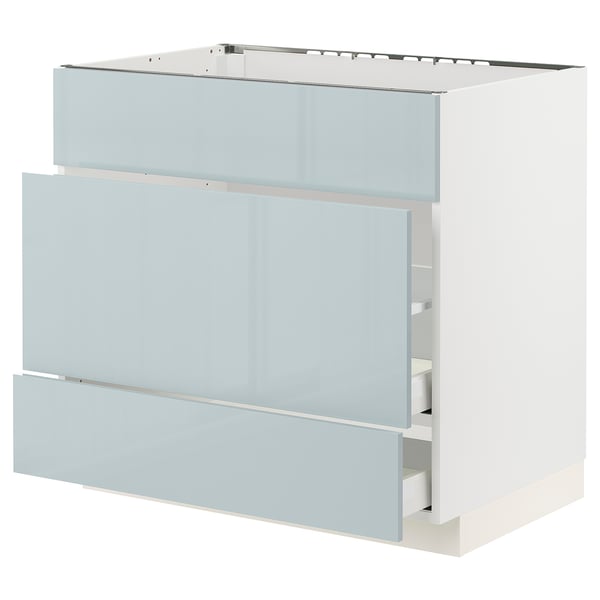 METOD / MAXIMERA Base cab f sink+3 fronts/2 drawers, white/Kallarp light grey-blue, 90x60x80 cm