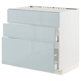 METOD / MAXIMERA Base cab f sink+3 fronts/2 drawers, white/Kallarp light grey-blue, 90x60x80 cm