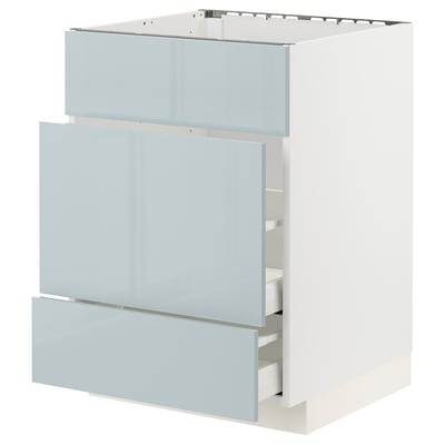 METOD / MAXIMERA Base cab f sink+3 fronts/2 drawers, white/Kallarp light grey-blue, 60x60x80 cm