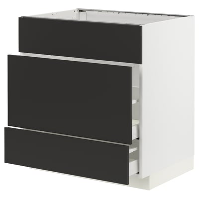 METOD / MAXIMERA Base cab f sink+3 fronts/2 drawers, white/Nickebo matt anthracite, 80x60x80 cm